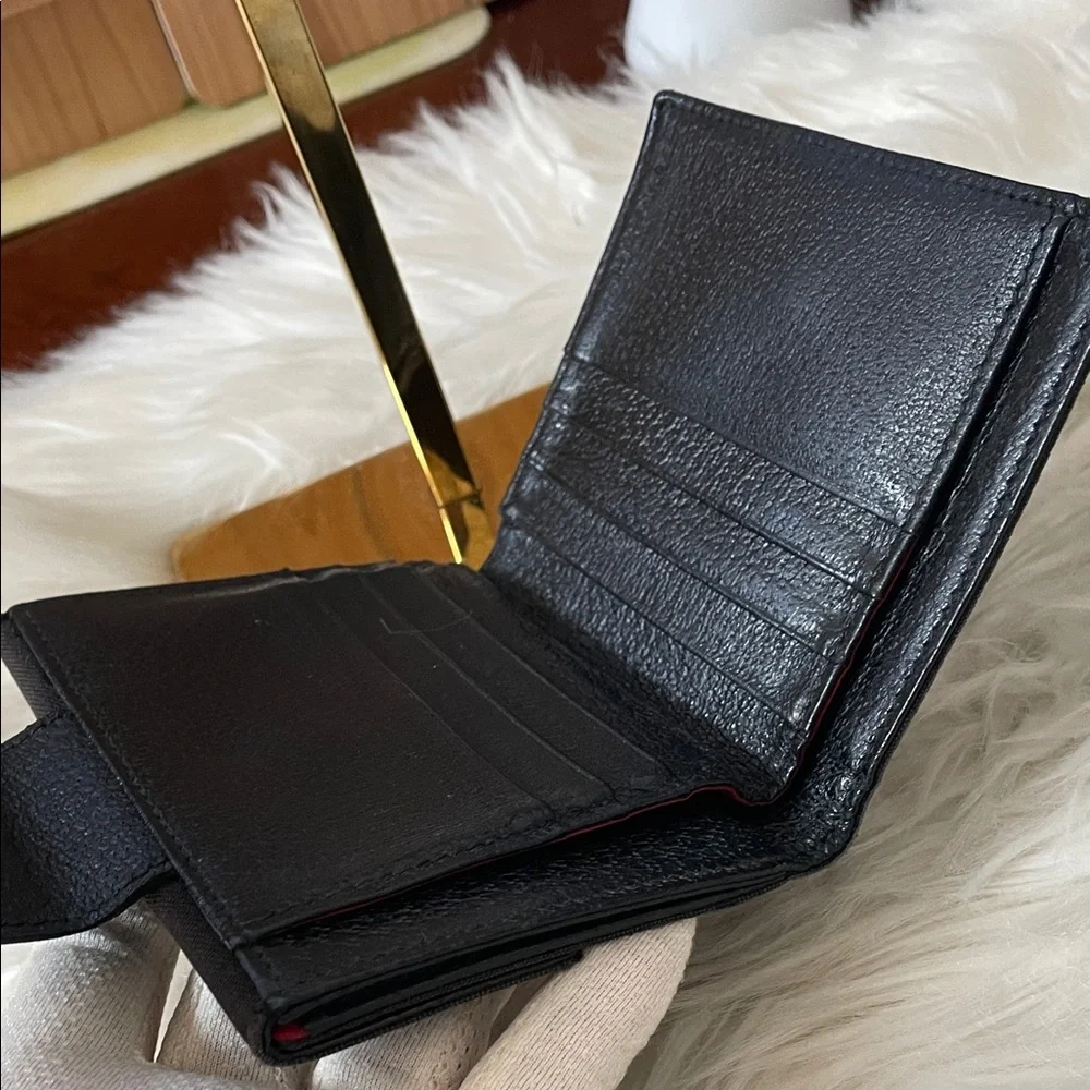 Bulgari Black Logo Canvas Compact 2 Way Snap Wallet-Unisex